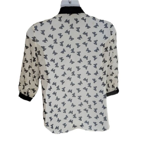 VINTAGE 90s Y2K blouse white sheer button up butterfly shirt 10 - Picture 3 of 11